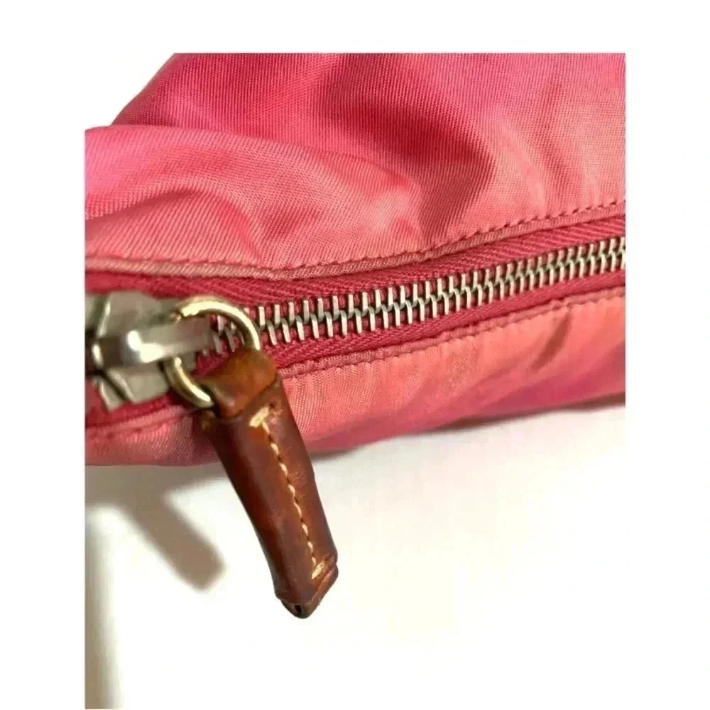 Prada pink distressed nylon hobo handbag